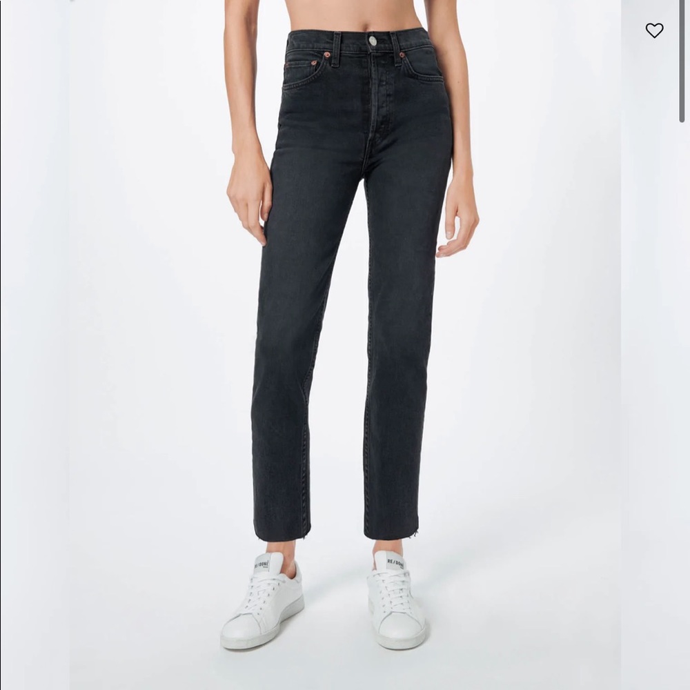 RE/DONE 70's Comfort Stretch High Rise Stove Pipe Jean in Faded Black 85
